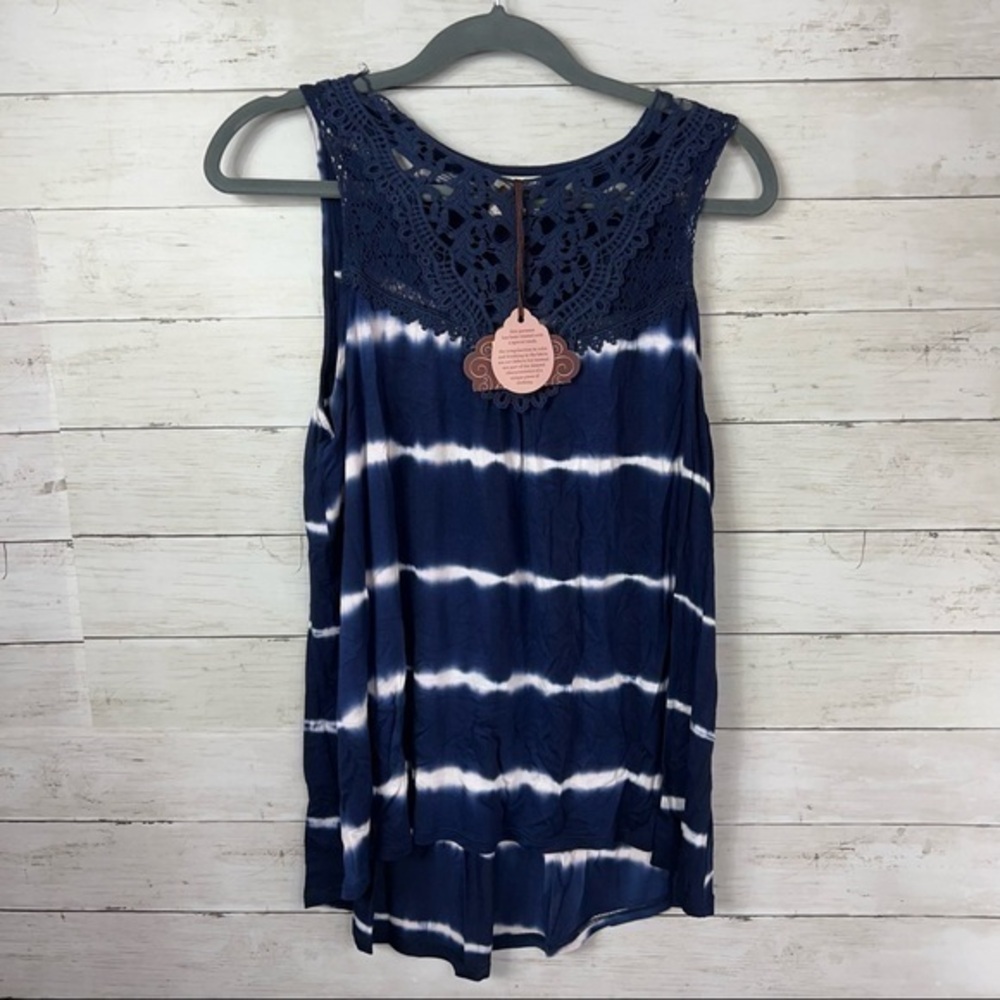 Knox Rose Blue Tie Dye Lace Detail Tank